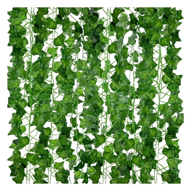 Adoramour Artificial Ivy Garlands - 12 Pack 210cm Length - Realistic Fake Vines for Room Aesthetic and Garden Wall Decoration - Indoor Outdoor Green Faux Leaves Plastic Hanging Plants Greenery Decor