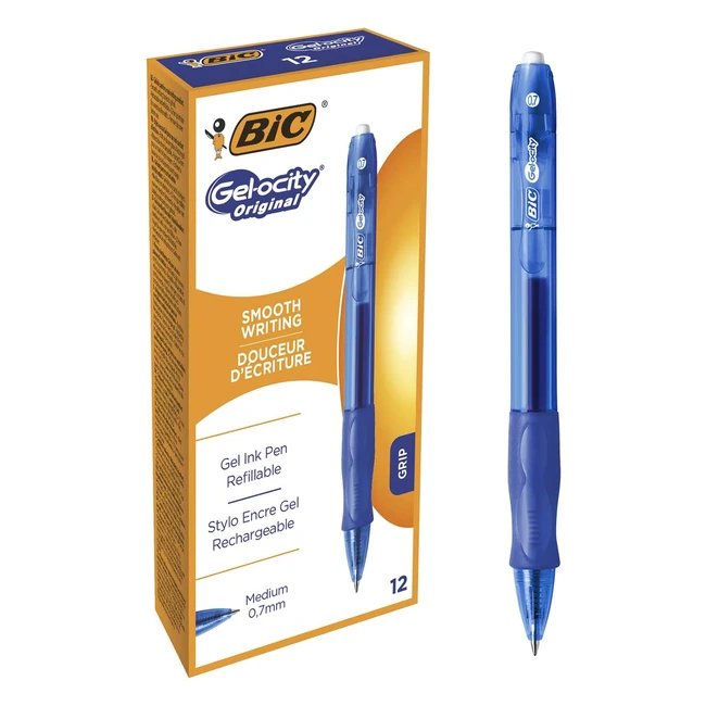 Bolígrafos retráctiles BIC Gelocity Original, punta media 0.7mm, azul - Blíster 12 unidades