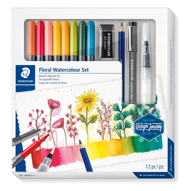 Staedtler 61 30011 Design Journey Floral Watercolour Set - Pack of 12 - Black