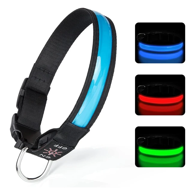 Collar LED Tenxsnug para Perros Recargable USB - 3 Modos de Iluminación - Seguridad Nocturna - Azul