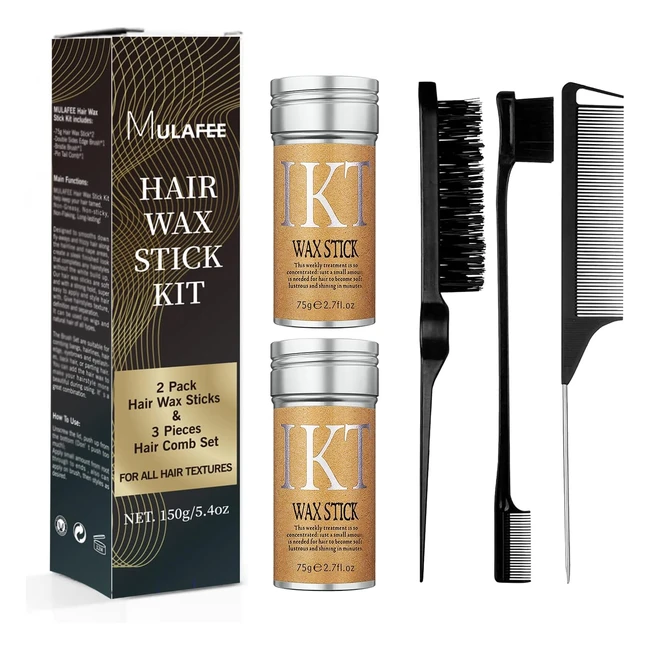 Mulafee 2 Pack Hair Wax Stick with Hair Comb Set - Smooth Hair, Non-Greasy, Flyaway & Edge Frizz - #1 Hair Styling Kit