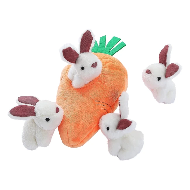 Amazon Basics Hide and Seek Squeaky Dog Plush Toy 4-Pack - Rabbit and Carrot - E