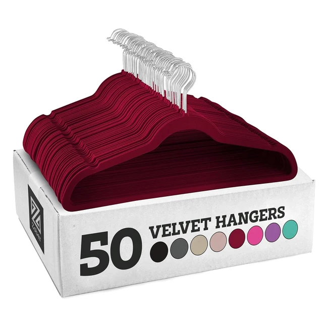 Zober Velvet Coat Hangers - Premium Non-Slip 50 Pack for Clothes - Burgundy