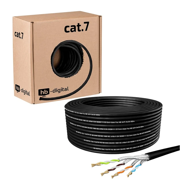Cable de Instalacin Cat 7 HBDigital 50m Negro  AWG23  10Gbps  Blindaje PIMF