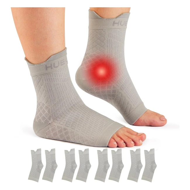 Hueglo Plantar Fasciitis Socks - Ankle Support Brace for Pain Relief - Compression Socks for Women Men - Breathable & Antislip - Grey