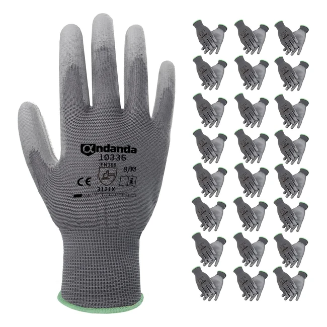 Gants de travail Andanda gris 24 paires - Résistance à l'abrasion - Excellente adhérence - Protection pour l'entreposage et l'assemblage