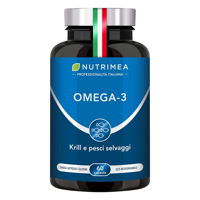Omega 3 Krill Olio di Pesce 1000mg - Fonte Naturale di Omega 3 - Protegge il Cuore e la Memoria - 60 Capsule