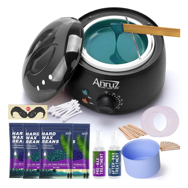 Waxing Kit - Anruz Professional Hair Removal Wax Pot with Silicone Bowl, 4 Bags Wax Beads, 20 Applicator Sticks - At-Home Wax Machine