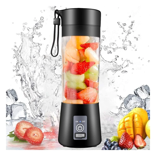 Portable Blender 380ml - USB Charging - 6 Stainless Steel Blades - Travel Blender for Shakes and Smoothies