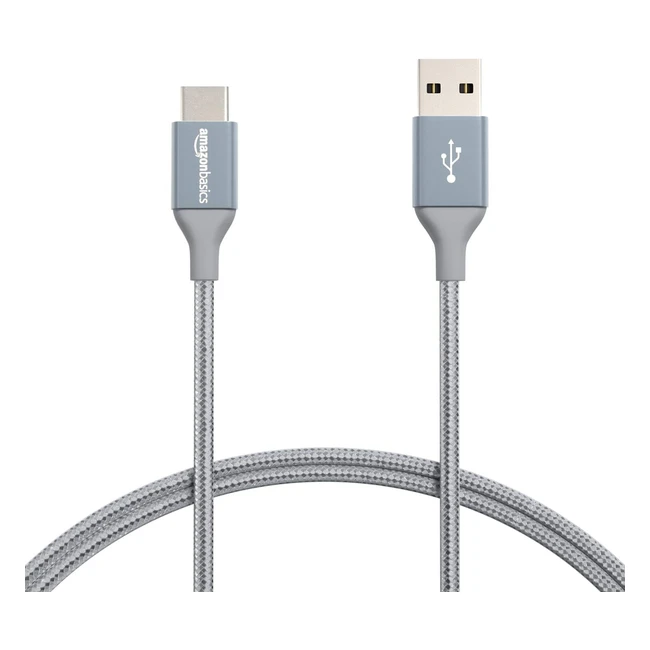 Amazon Basics Double Braided Nylon USB Type-C to Type-A 2.0 Male Cable 0.9m - Dark Grey