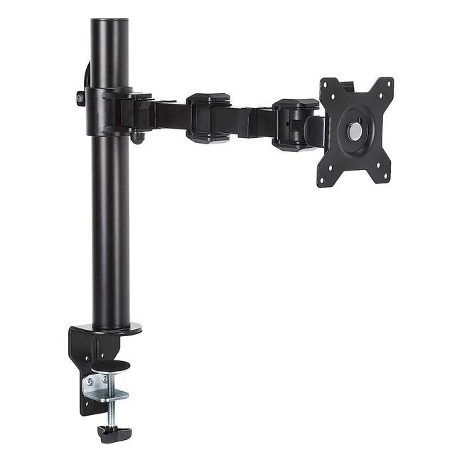 Amazon Basics Single Monitor Stand - Height Adjustable Arm Mount - Steel Black - Fits Most Screens - 360° Rotation - Easy Setup