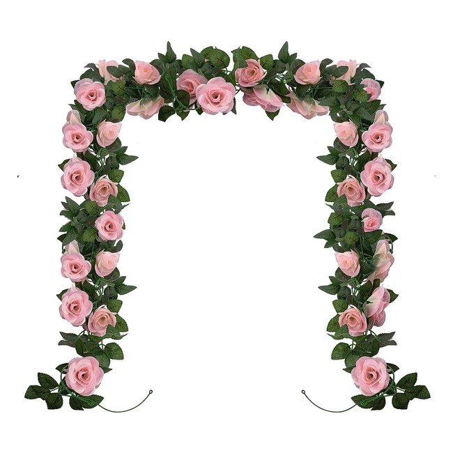 Huryfox Artificial Flowers Garlands - 2 Strand 230cm Long - Faux Pink Rose Floral Arch - Realistic Design