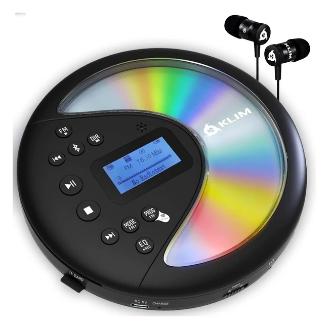 Klim Discover - Reproductor de CD Portátil - Nuevo 2023 - Batería de Larga Duración - Auriculares - Radio FM - Compatible con MP3 - SD Card - Bluetooth - Ideal para Coches