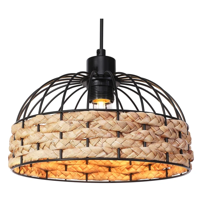 Giggi Metal Rope Light Shade Retro Black with Jute Rope - Ceiling Pendant Lampshade for Living Rooms, Kitchen, Bedroom