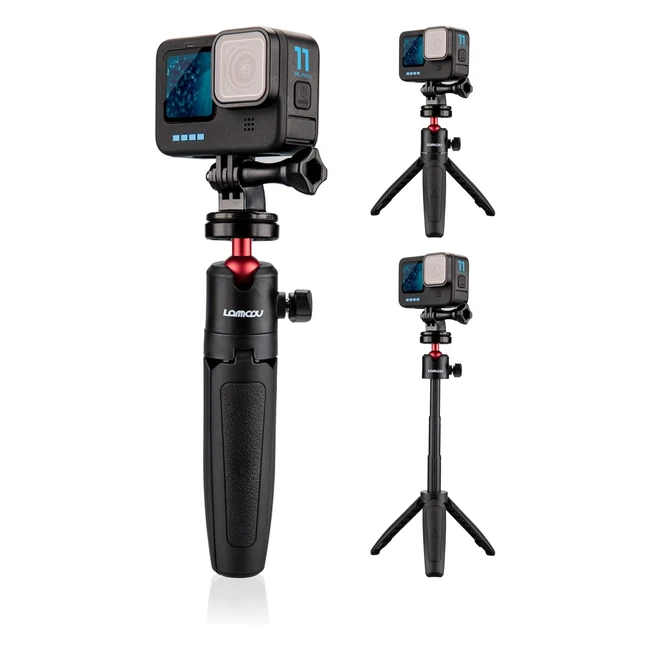 Mini treppiede Lammcou per actioncam con asta di prolunga - Compatibile con GoPro - Selfie Stick Vlog Grip - Hero 10 9 8 7 6 5 Max Fusion Yi
