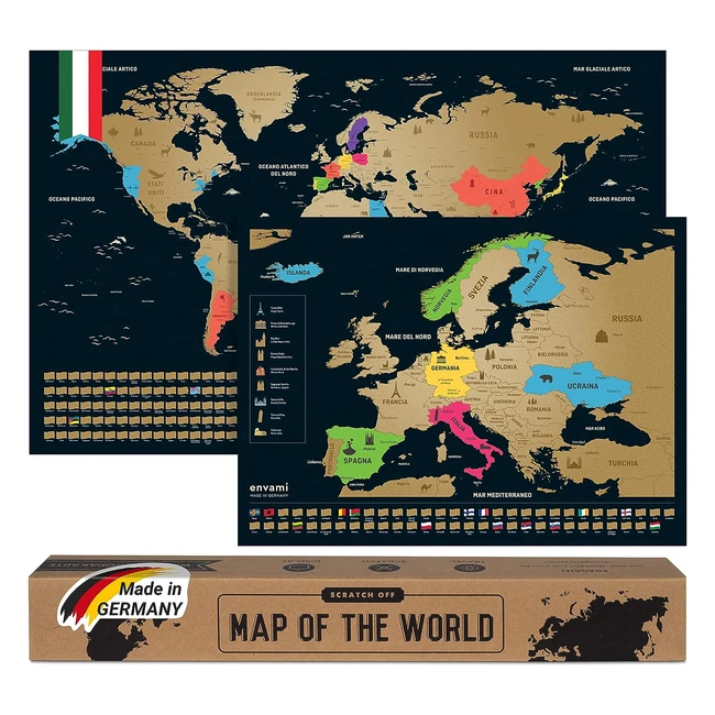 Envami Mappa del Mondo da Grattare - Cartina Mondo Italiano - 68x43 cm - Mappamo