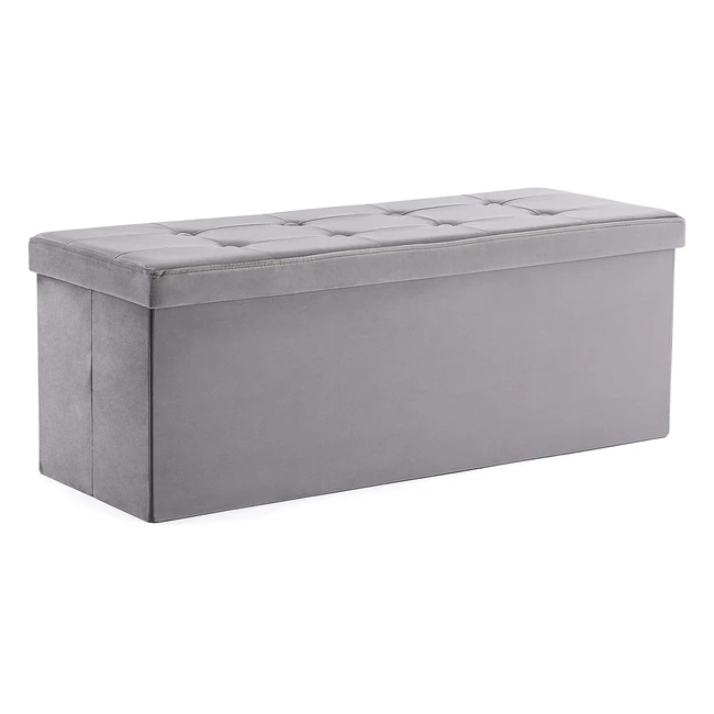 HNNHome Velvet Pouffe Folding Storage Ottoman Footstool Box Toy Chest - Grey, Extra Large