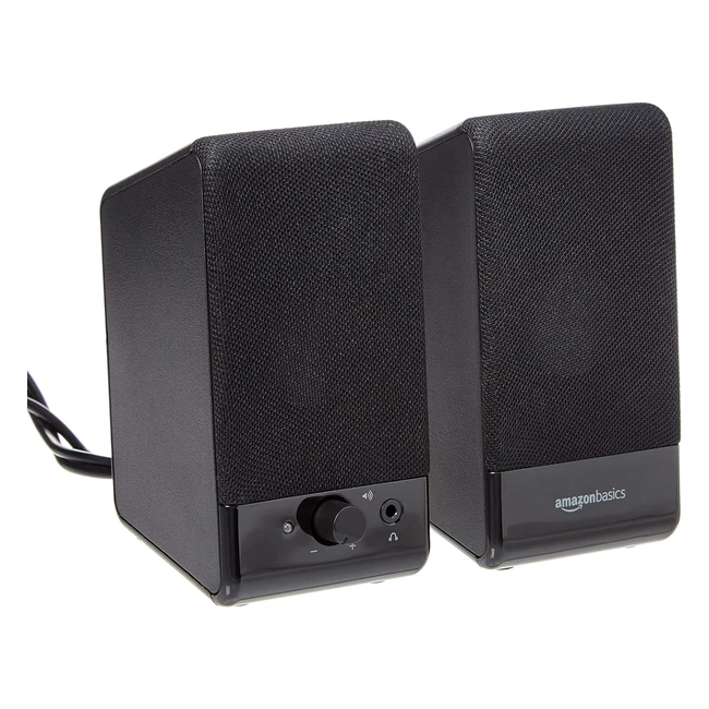 Amazon Basics Computer Speakers USB-Powered Black  Portable Convenience  Plug-
