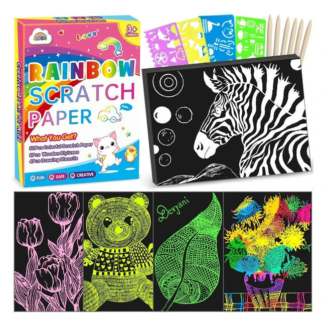 Kit de arte ZMLM para niños - 60 hojas de papel mágico para rascar - Regalo para niños de 3 a 9 años