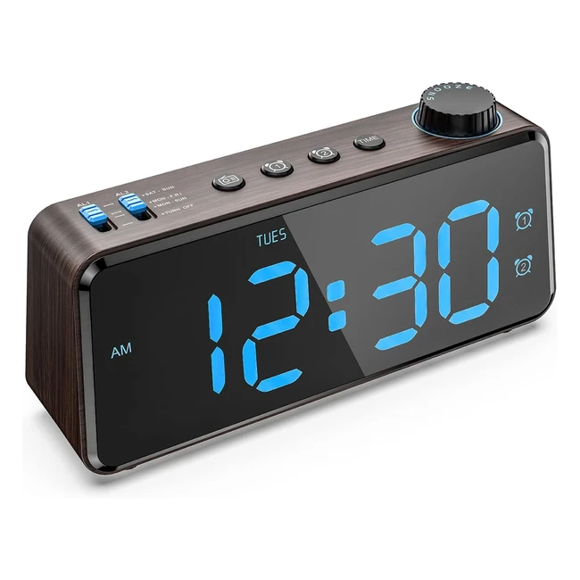 Anjank Bedside Radio Alarm Clock - Dimmer Dual Alarm 0100 - USB Charger - Large Display