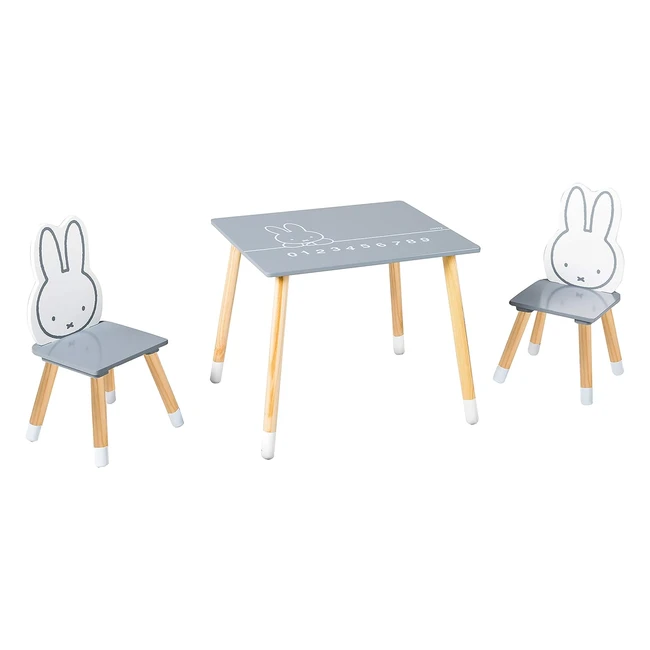 Set tavolo e 2 sedie per bambini Miffy - Dai 18 mesi ai 10 anni - Legno grigio