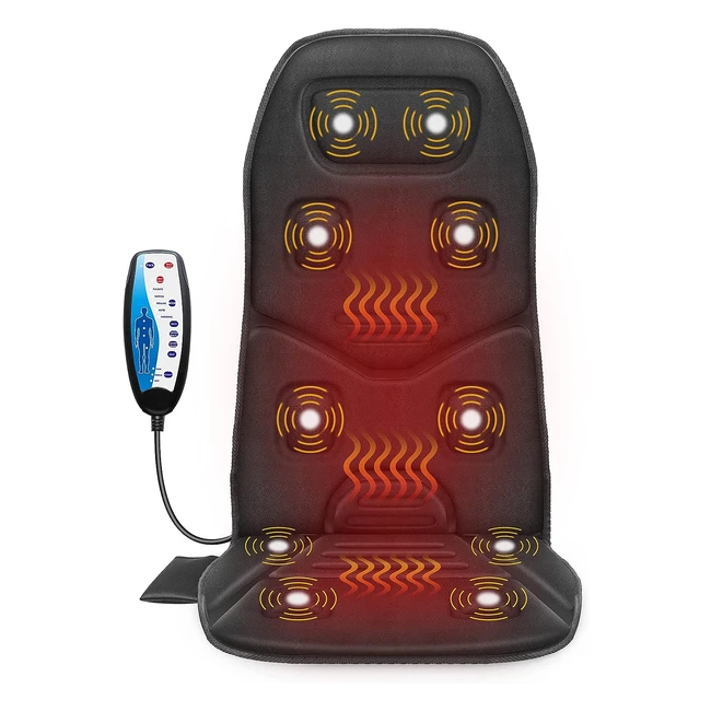 Comfier Back Massager with Heat - Massage Chair with 10 Vibration Motors - Relieve Back Pain - Home Office Use - Fathers Day Gift