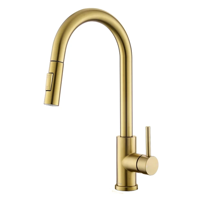 Tohlar Gold Kitchen Tap with Pull Down Sprayer - Modern Stainless Steel Single H
