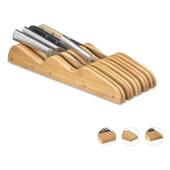 Organizador de cuchillos Relaxdays, cajón de bloque de cuchillos de bambú natural, para 9 cuchillos, 40x12x5 cm