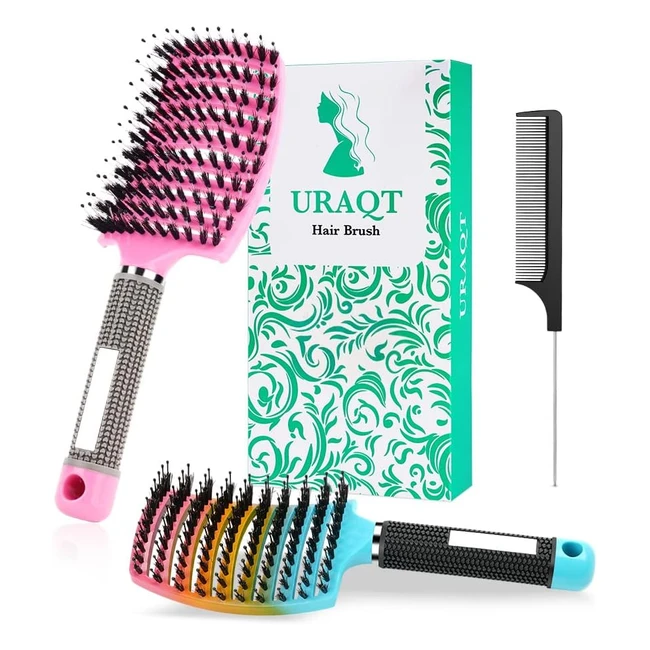 Cepillo de pelo URAQT con cerdas de jabalí y peine rizado - Reduce encrespamiento y rotura