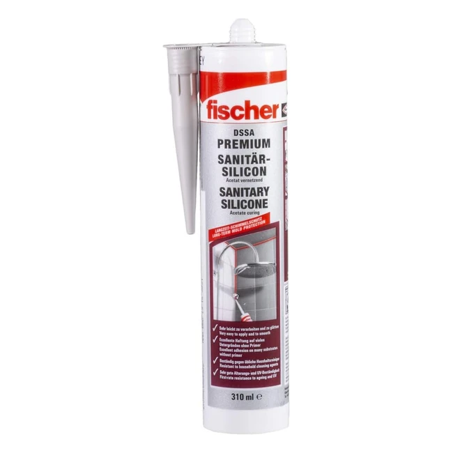 Fischer Premiumsanitär Silikon 310 ml - Abdichten & Verfugen - Langzeitschutz vor Schimmel - Für Sanitär- und Küchenbereich