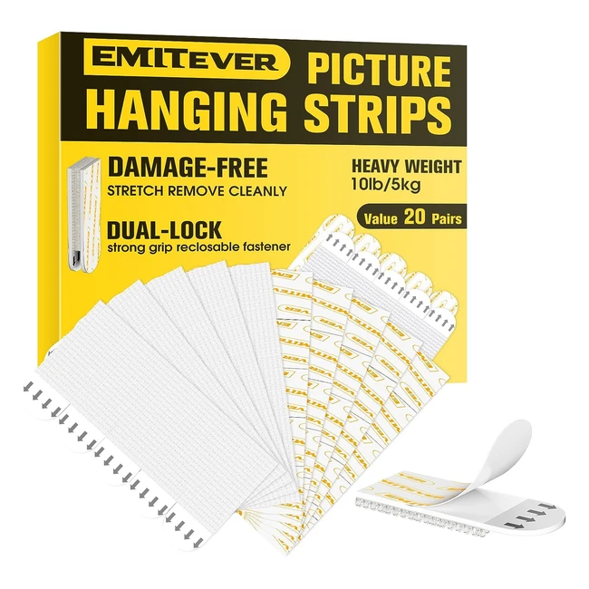 Emitever Picture Hanging Strips - Damage Free Hanging - 20 Pairs - Strong Adhesi