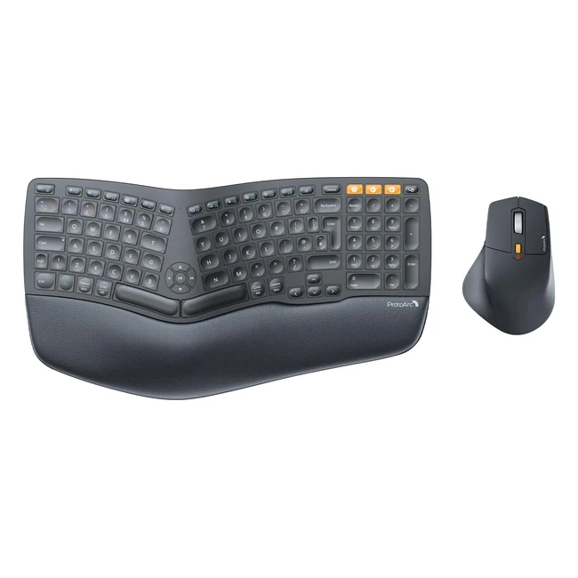 Ergonomic Wireless Keyboard Mouse ProtoArc EKM01 - Split Design, Palm Rest, Multi-Device, Rechargeable - Black