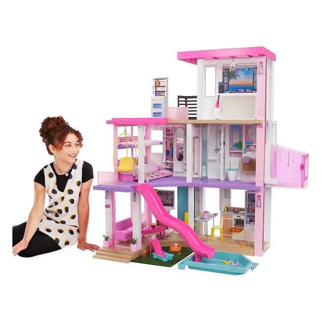 Barbie GRG93 Dream Villa 3-stöckiges Puppenhaus 114 cm mit Pool, Rutsche, Aufzug, Lichtern und Geräuschen ab 3 Jahren