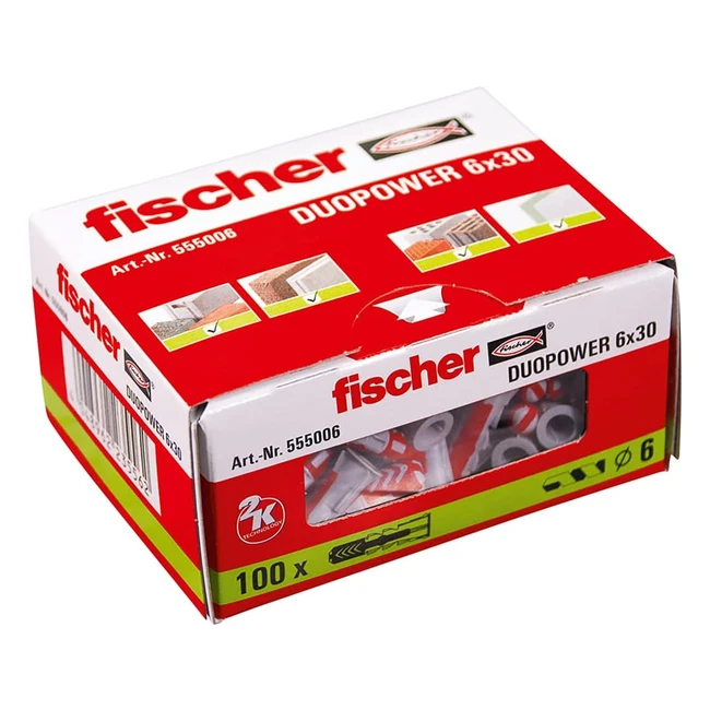 Fischer Duopower 6 x 30 - Universaldübel, kraftvolle 2-Komponenten-Dübel, für Beton, Ziegel, Stein, Gipskarton und mehr, ohne Schrauben, 100er Pack