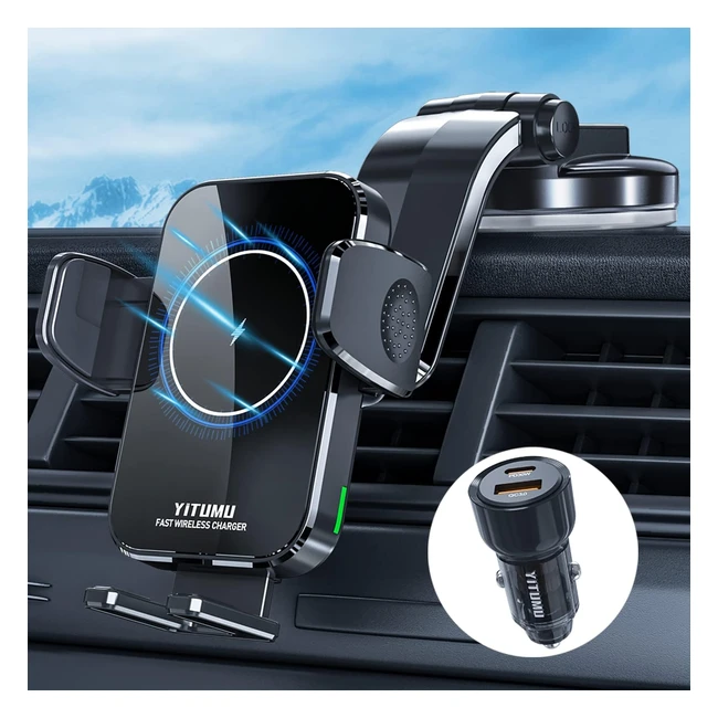 15W Wireless Car Charger Yitumu  Fast Charging  iPhone 14 13 12 Samsung S23 S2