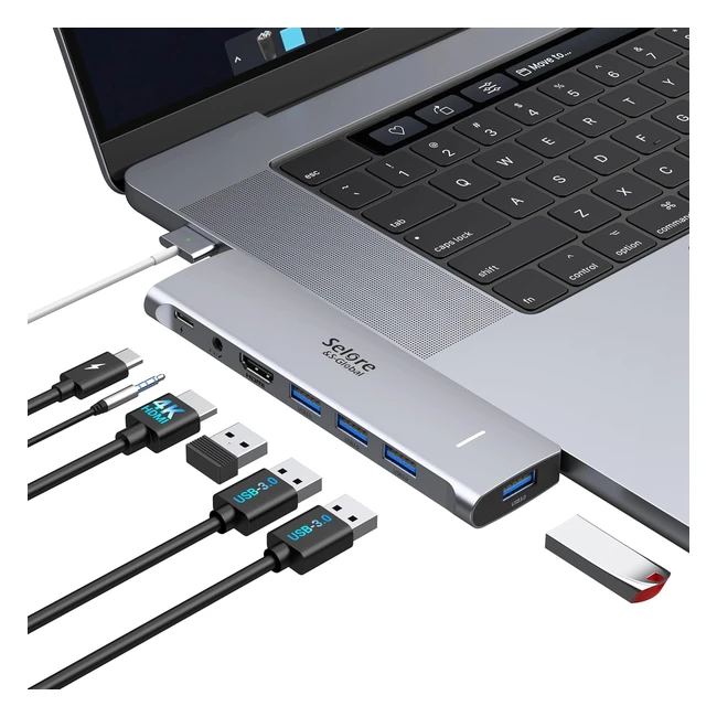 Adaptateur USB-C MacBook Air/Pro Hub USB-C 7 en 1 avec HDMI 4K 60Hz Thunderbolt 3 PD 100W 4 Port USB 3.0 Audio 3.5mm Dock USB-C pour MacBook Air/Pro M1/M2