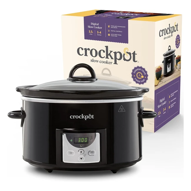 Crockpot Digital Slow Cooker 35L | Programmable Timer | UK 3 Pin Plug | Black CSC113