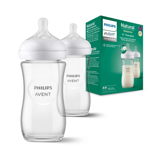 Philips Avent Babyflaschen Natural Response aus Glas - 2x Babyflasche 240 ml - BPA-frei - Für Neugeborene ab 1 Monat