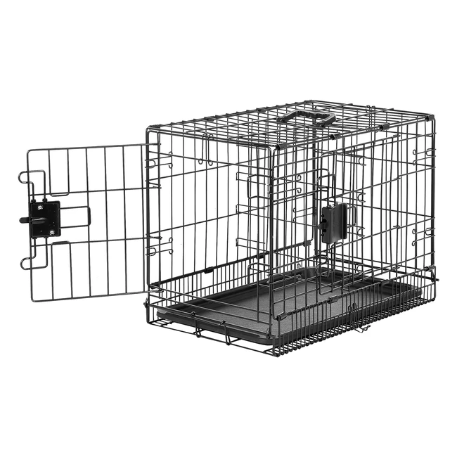 Amazon Basics Foldable Metal Wire Dog Crate with Tray Double Door 56cm - Durable & Portable