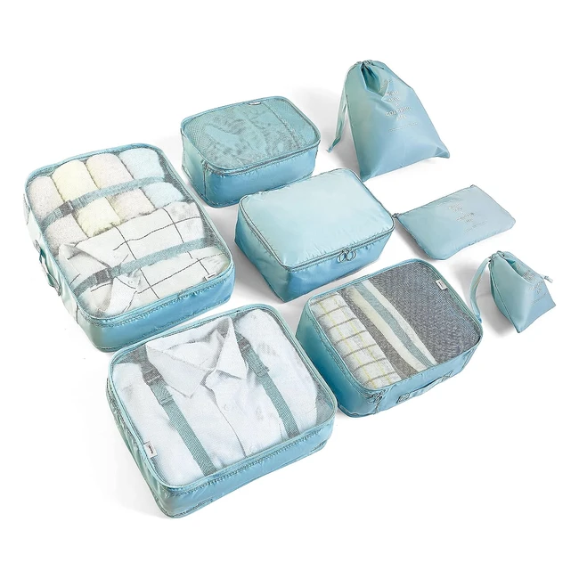 Organizer Valigia Set di 8 - McNory Organizzatori da Viaggio Cubi di Imballaggio Lavanderia Sacchetto dei Bagagli Compressione Sacchetti Bag per Vestiti, Cosmetici, Scarpe, Intimo