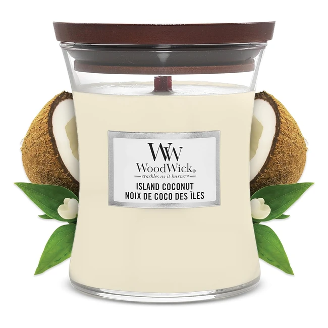 Candela profumata Woodwick Hourglass Media - Cocco su Unisola Island Coconut - Durata 60 ore