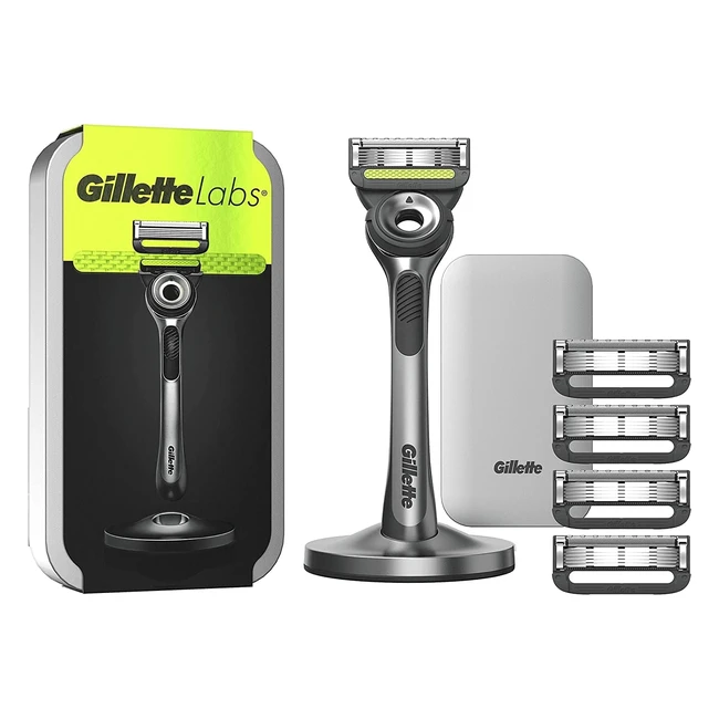 Rasoir pour homme GilletteLabs avec barre exfoliante - 1 manche, 5 recharges de lames et étui de voyage inclus