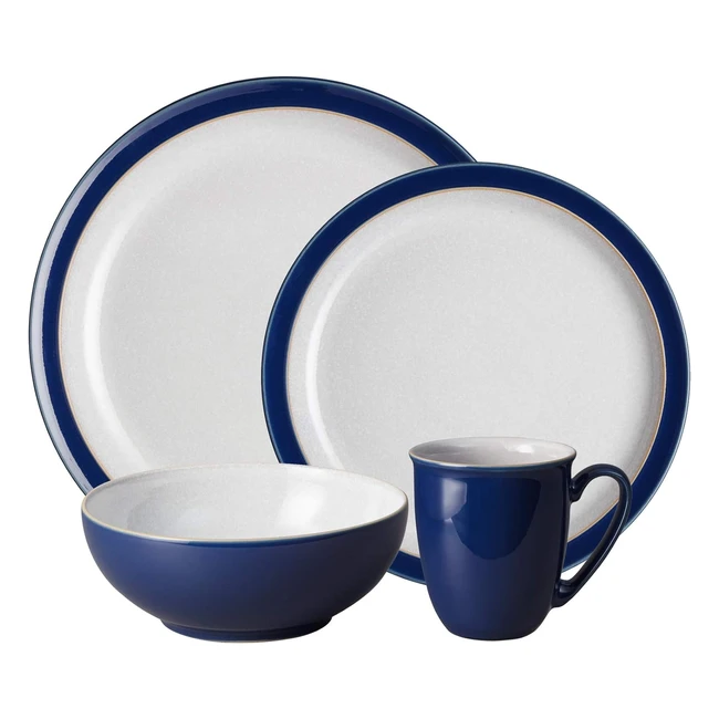 Denby Elements Dark Blue 4 Piece Place Setting Set - Handcrafted in England Ove