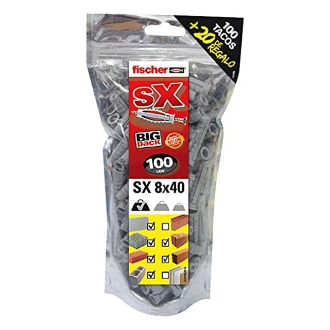 Tacos de pared Fischer SX 8x40 para hormign - Pack 100  20 gratis