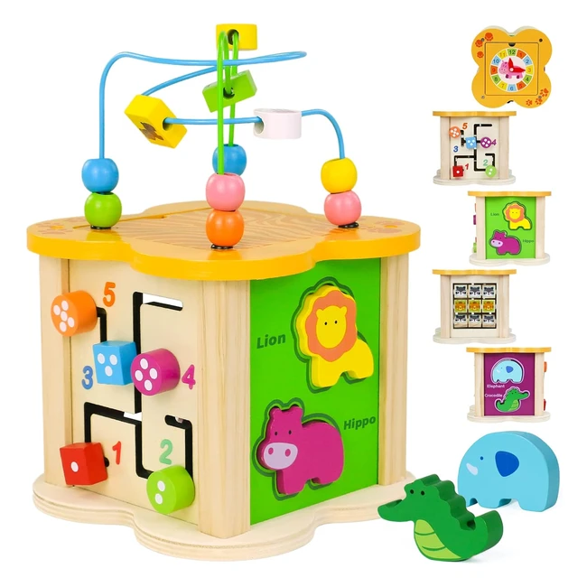 Jerryvon Giochi Bambini 1 Anno - Cubo Multiattività Legno 6 in 1 - Gioco Montessori