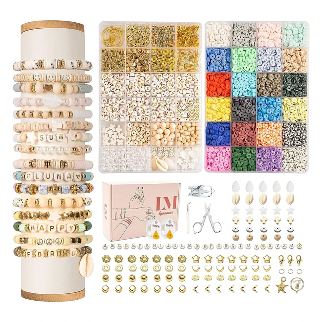 Lynnmos Clay Beads 8000 pcs - Bracelet Making Kit - 24 Colors - Heishi Disc Beads