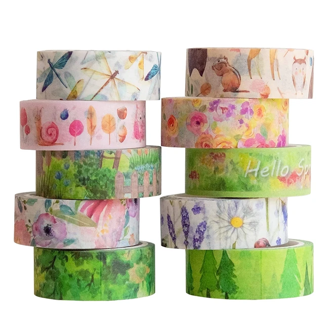 Set nastro decorativo YUBX Primavera per fai da te - colorato e vibrante - 10 pe