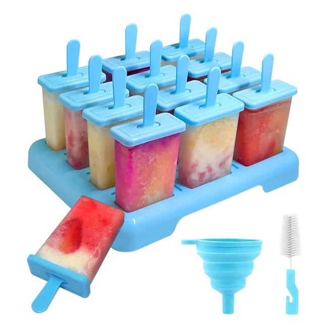 Alinana Ice Lolly Moulds with Sticks - 12 Cavities - BPA-Free - DIY Ideas - Cleaning Brush & Funnel