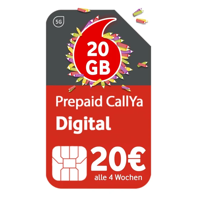 Vodafone Prépayé Callya Digital - 15 Go de Données, Réseau 5G, Carte SIM sans Contrat
