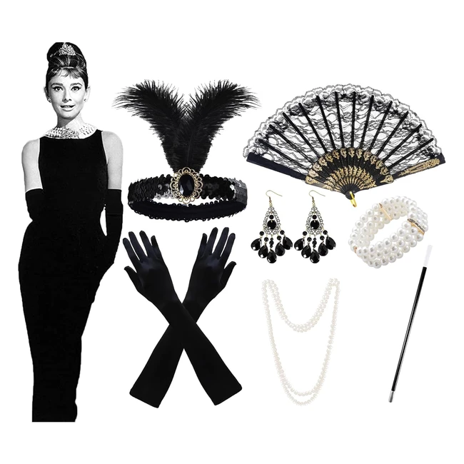 Accessoire Année 20 Femme 1920 - Halloween Gatsby Costume - Bandeau Flapper Charleston - Collier pour Robe Année 20 30 - Déguisement Noël